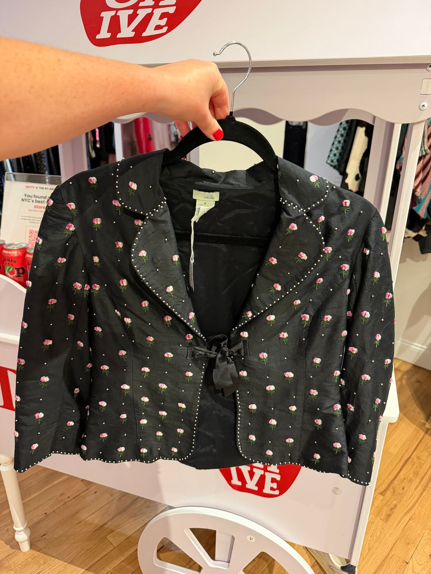 Odille 100% silk black and rose blazer / sku TUV #17