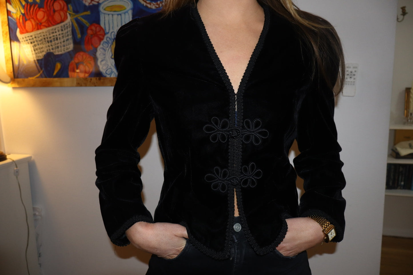 Rare antique velvet blazer with frog closures and braided detail size M