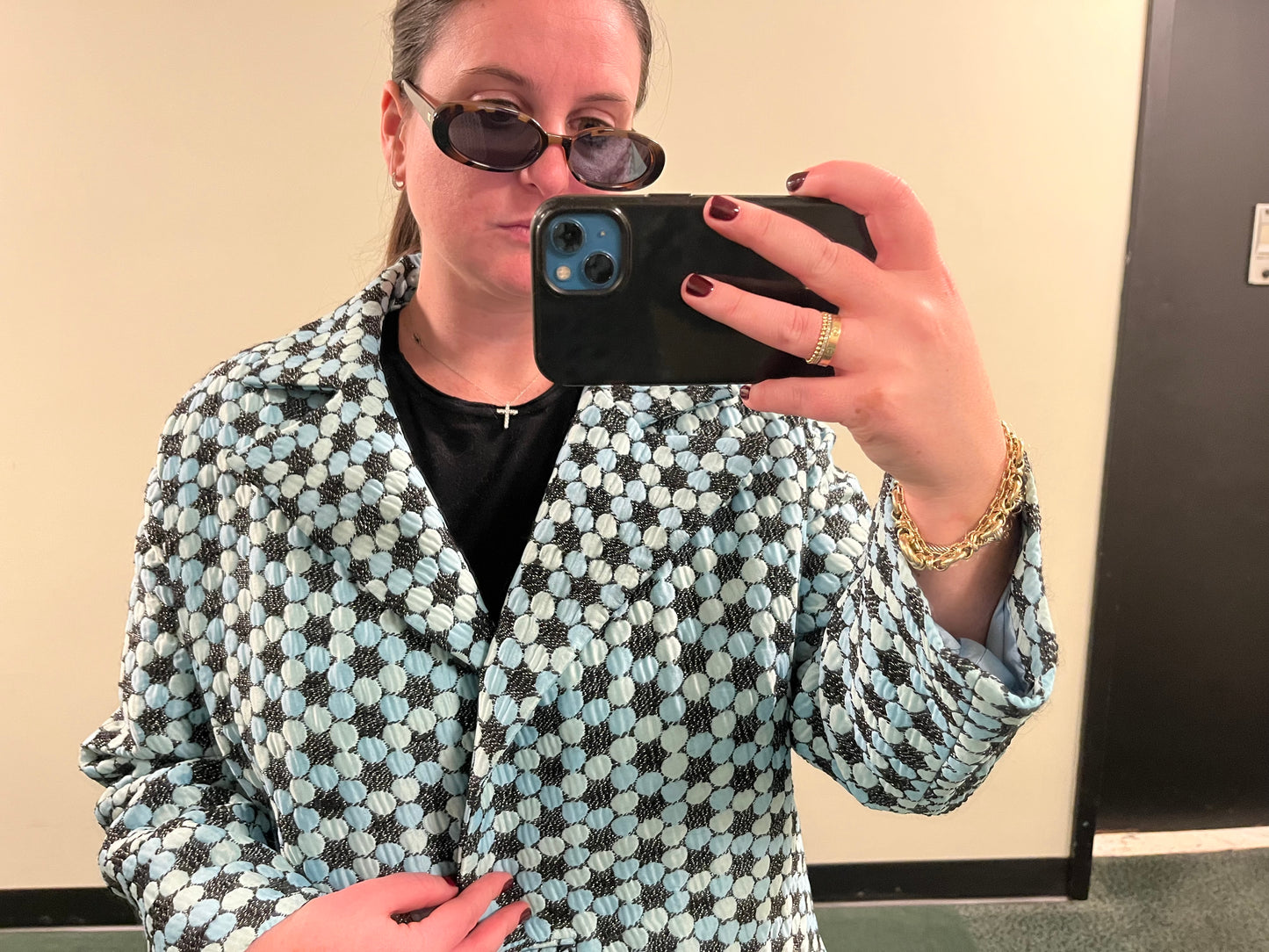 Italian Iridescent Black and Blue Oversized Jacket - sku tuv #5135