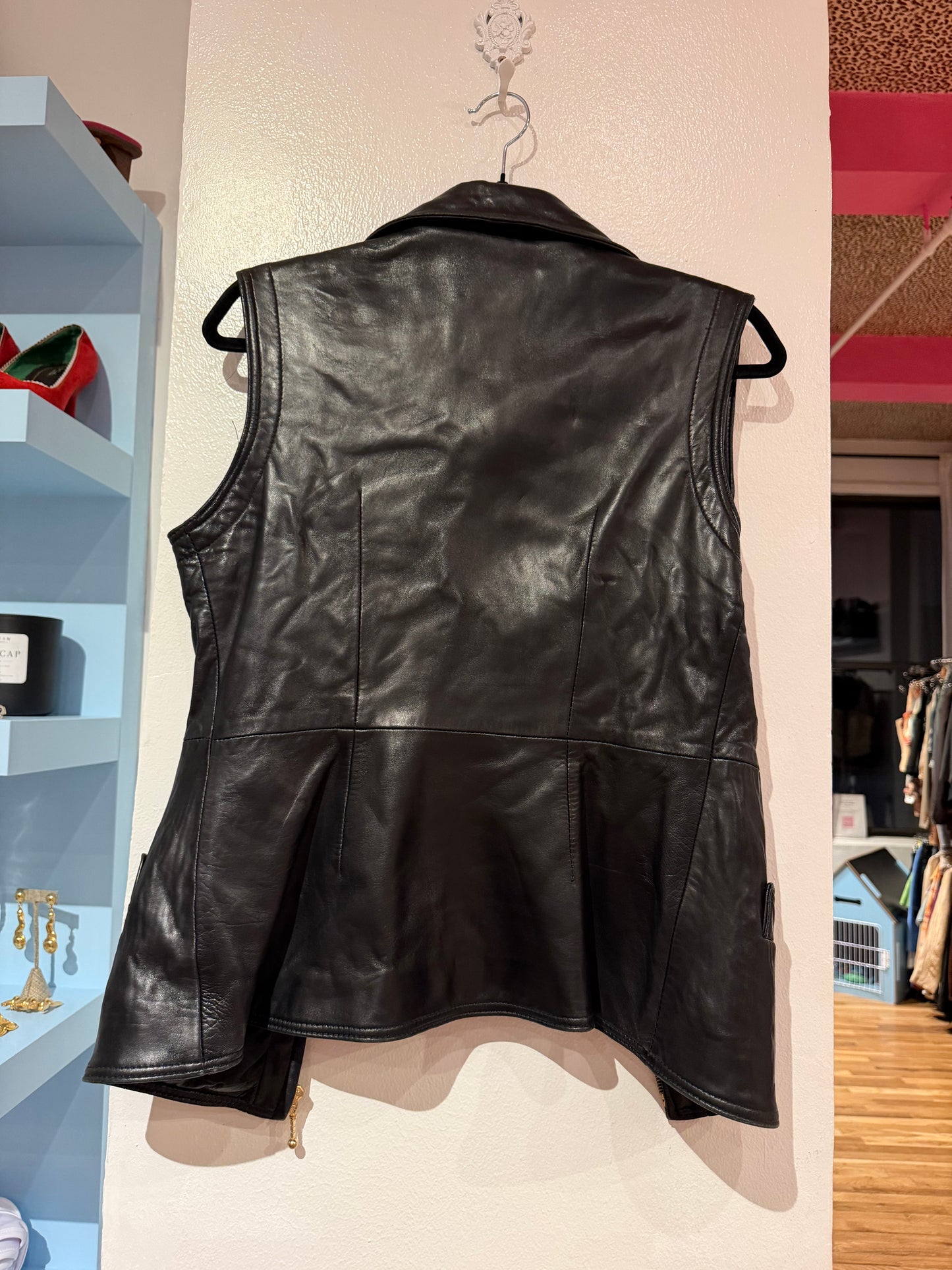 Y2K 100% leather vest gold hardware TUV #321789