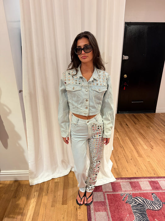Y2K denim mirrored jean jacket set - sku tuv #32345