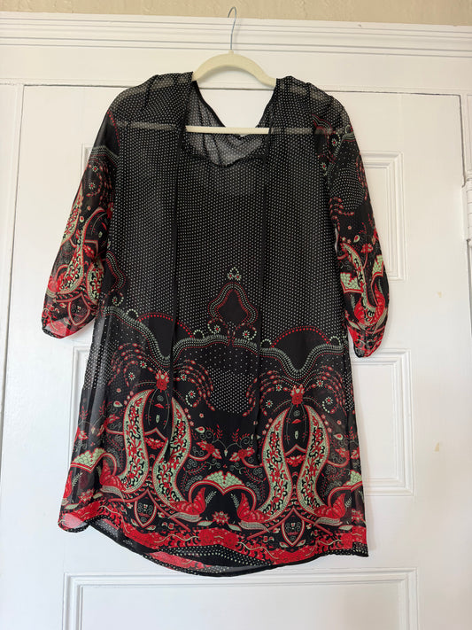 Black sheer polka dot dress with red details - sku tuv #67245