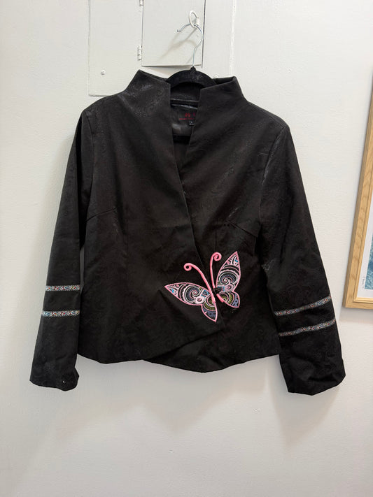 Black Y2K butterfly Asian tang jacket - TUV #12213