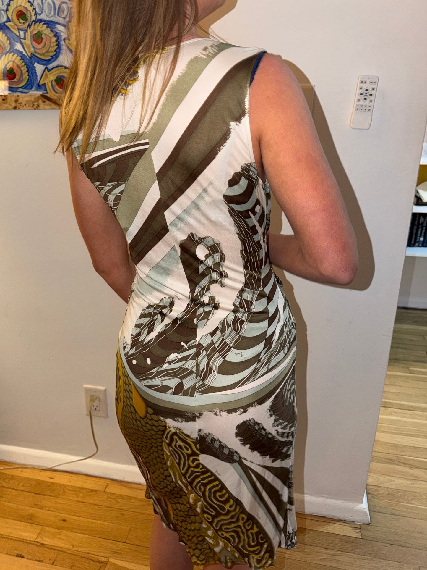 Vintage Emilio Pucci Abstract Jersey Dress with Sequin Details - US size 8 - sku tuv #94