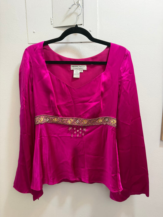 100% silk pink top with beaded detail - sku tuv #4442