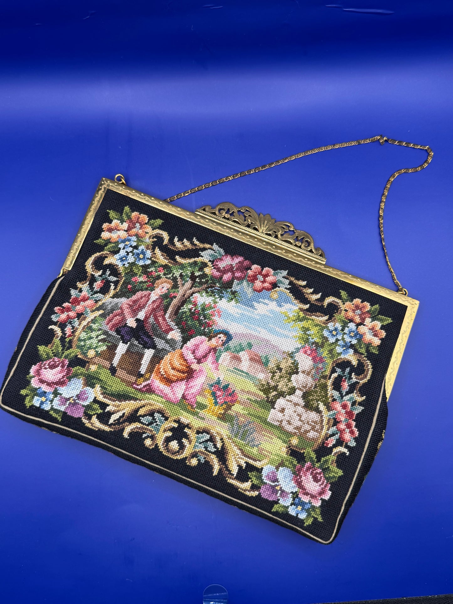 Jolles Original Austrian Petit Point Evening Bag w/matching mini floral coin purse - sku tuv #7777