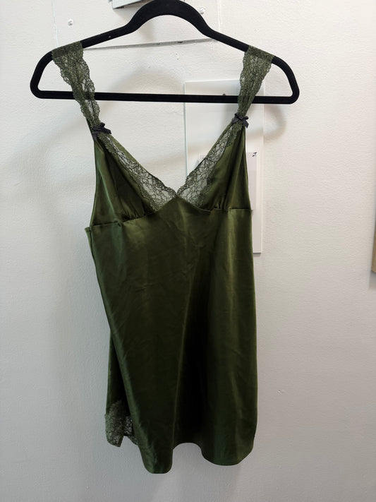 Victorias Secret Green Slip with lace and black bows