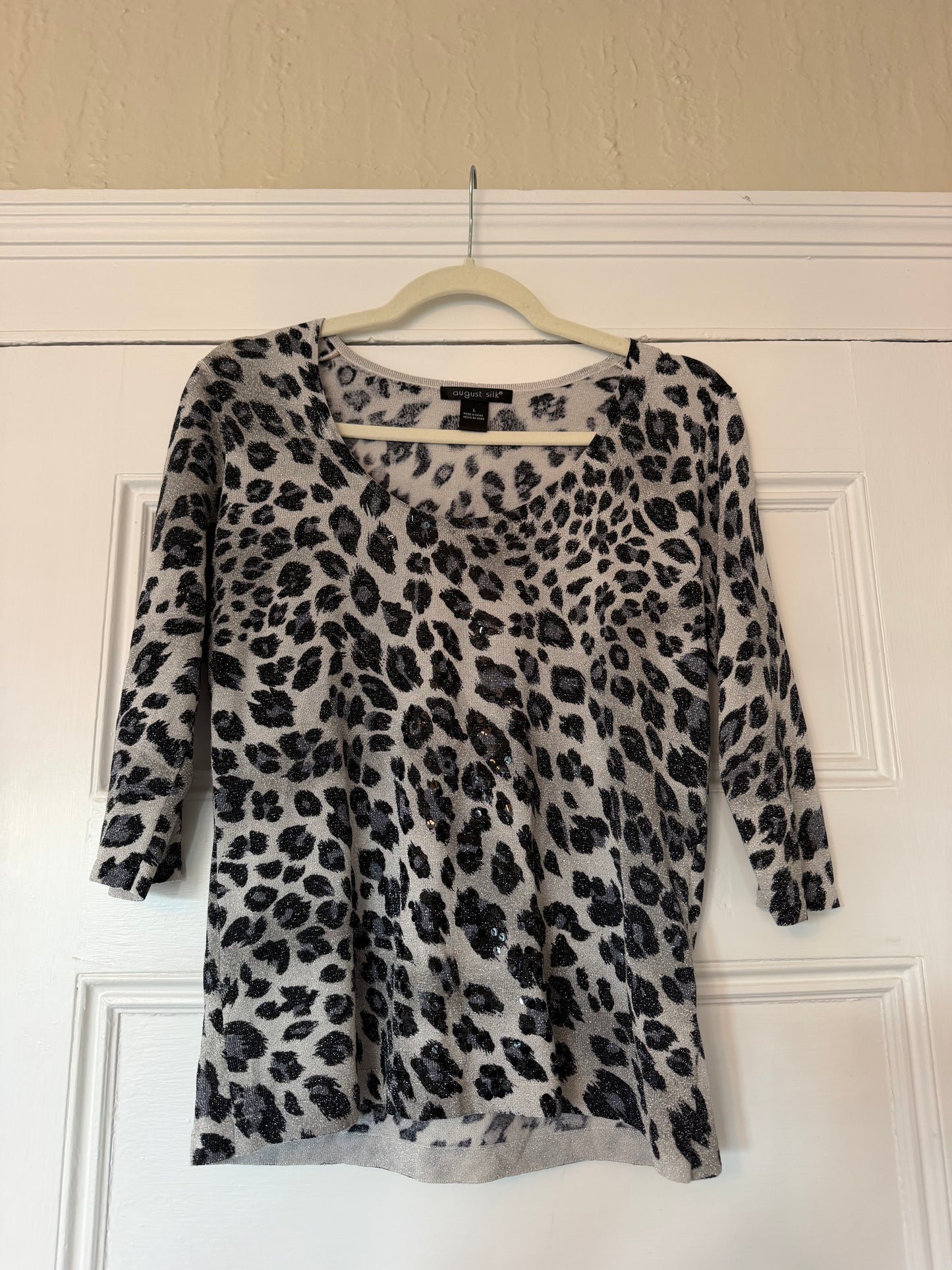 August silk cheetah gray top - sku tuv #55667