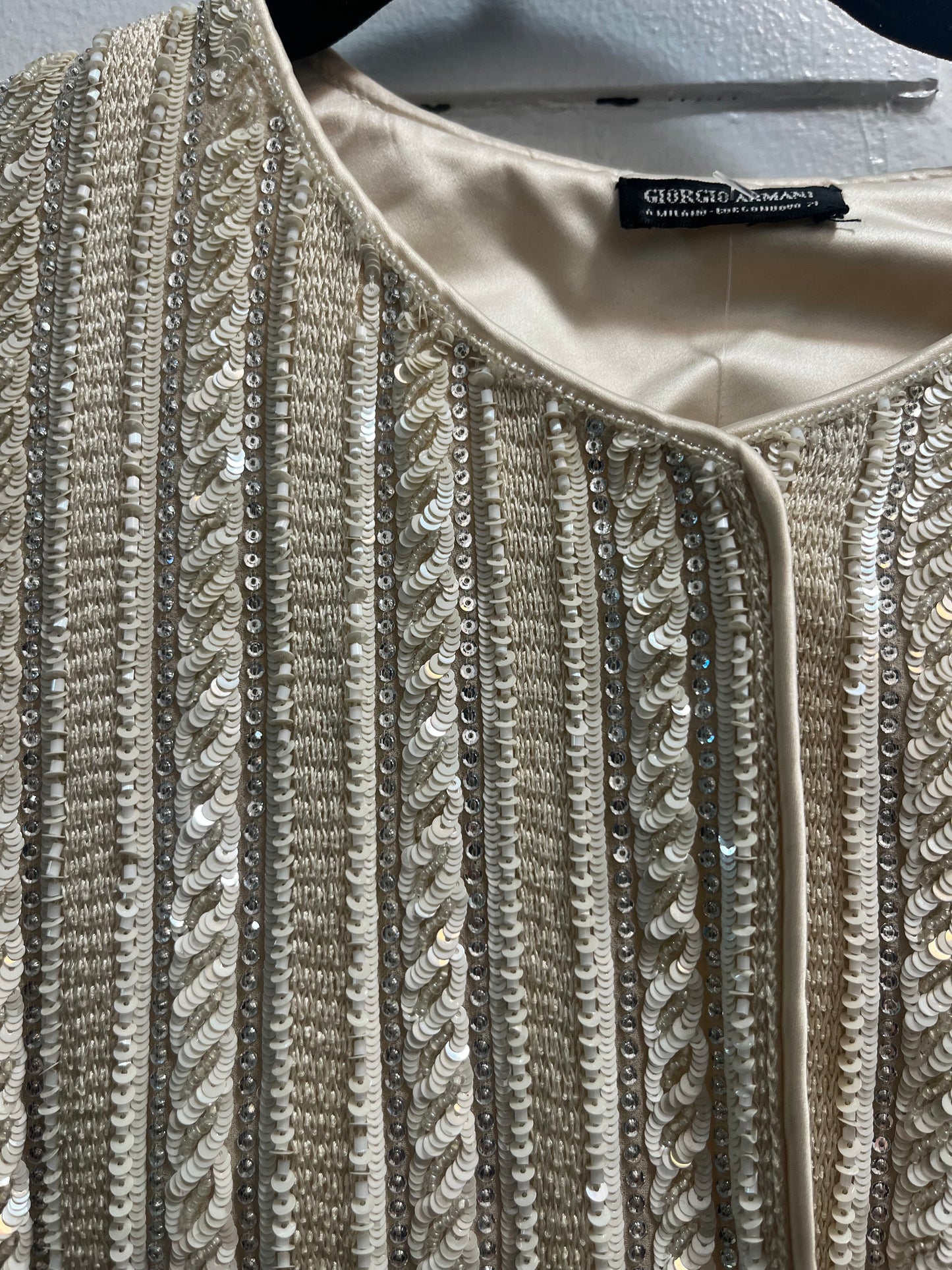 Stunning Giorgio Armani White Beaded Cropped Sleeveless Evening Jacket - SKU TUV #31