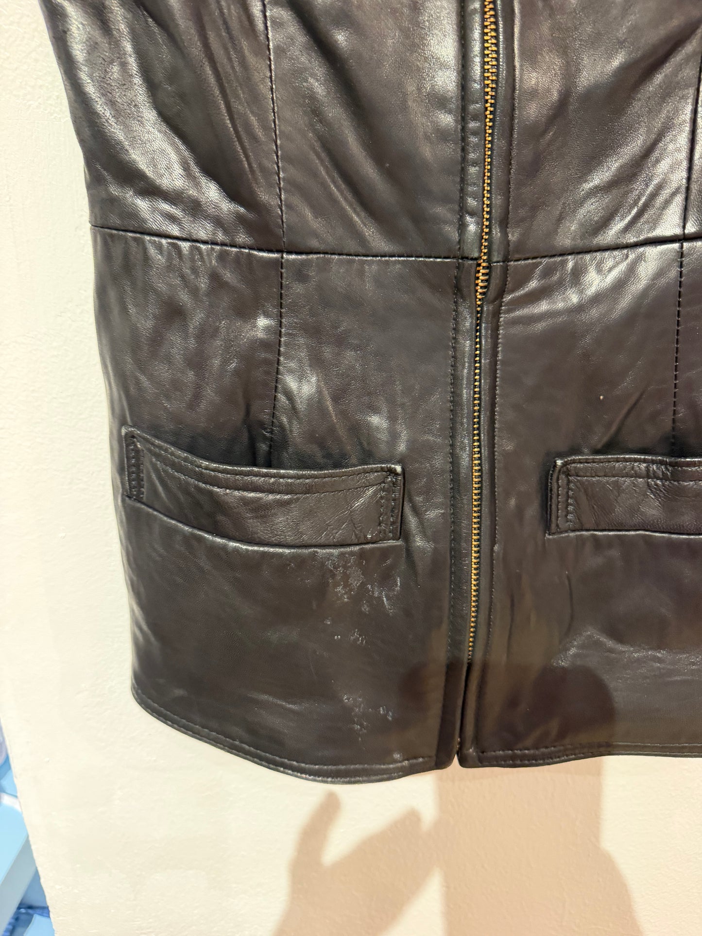Y2K 100% leather vest gold hardware TUV #321789