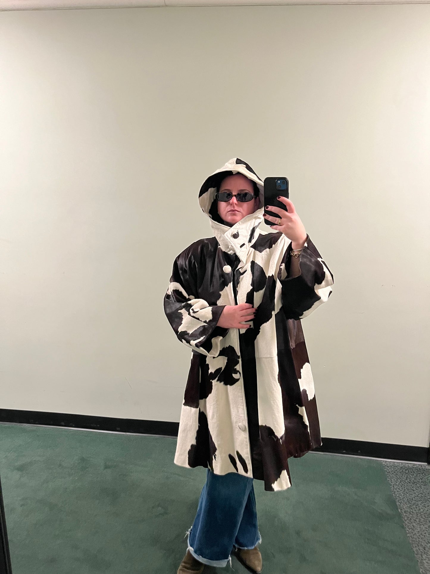 Mohl New York Fur Company Calf Hair Cow Hide Print Jacket with detachable hood - #7896