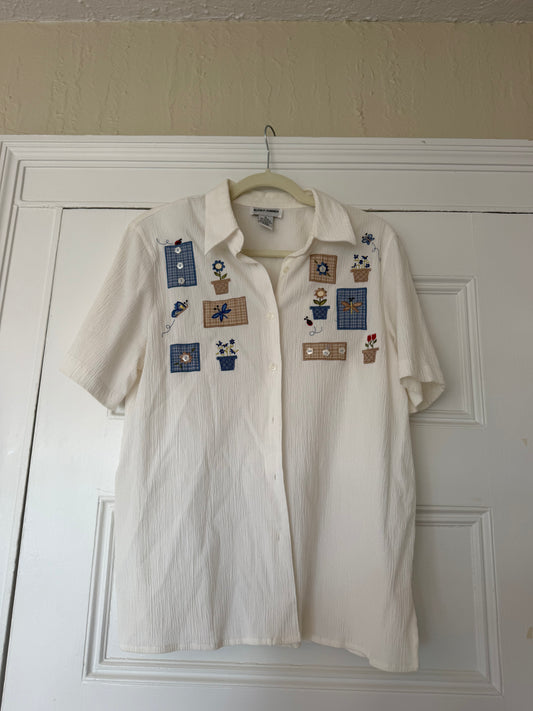 Linen white top with lady bugs - SKU TUV #32145