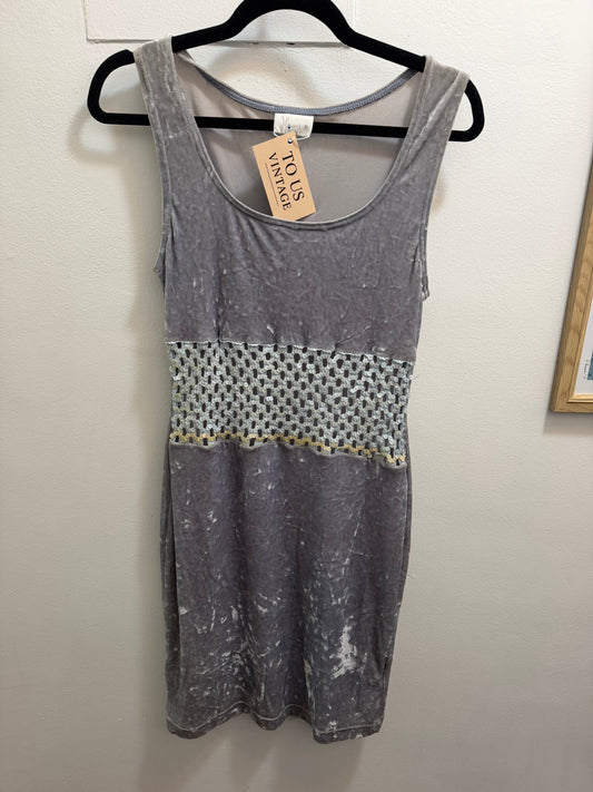 Blue 90s crushed velvet dress with beaded bodice - SKU TUV #99795