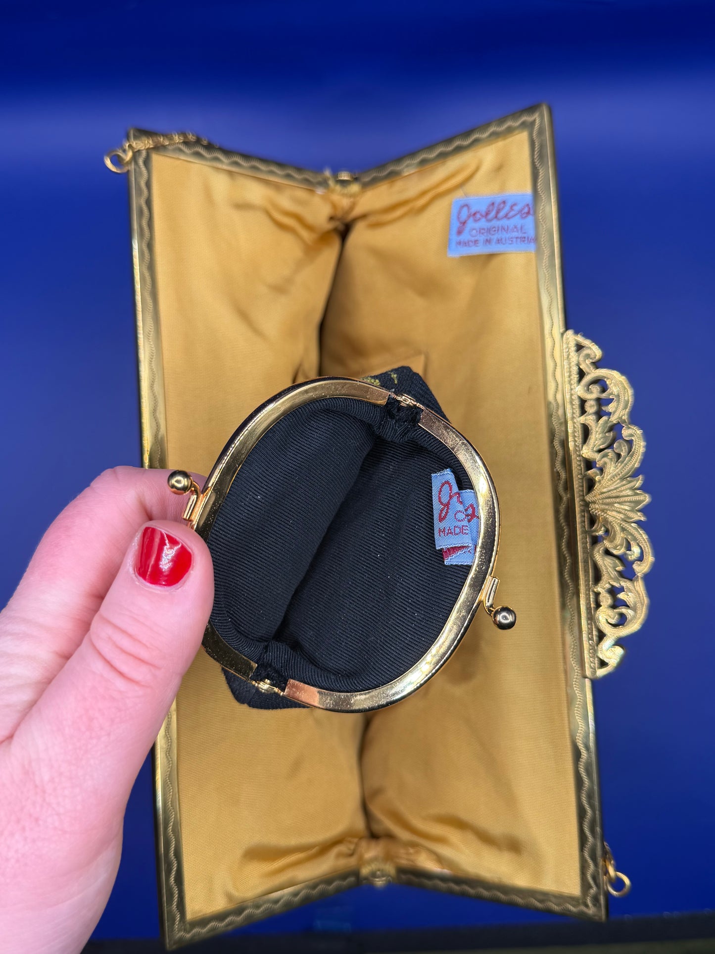Jolles Original Austrian Petit Point Evening Bag w/matching mini floral coin purse - sku tuv #7777