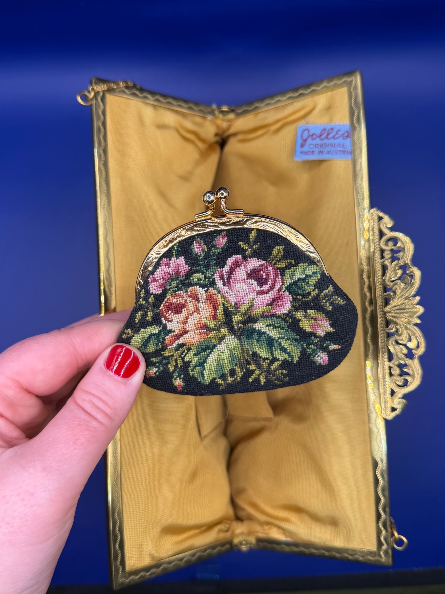 Jolles Original Austrian Petit Point Evening Bag w/matching mini floral coin purse - sku tuv #7777