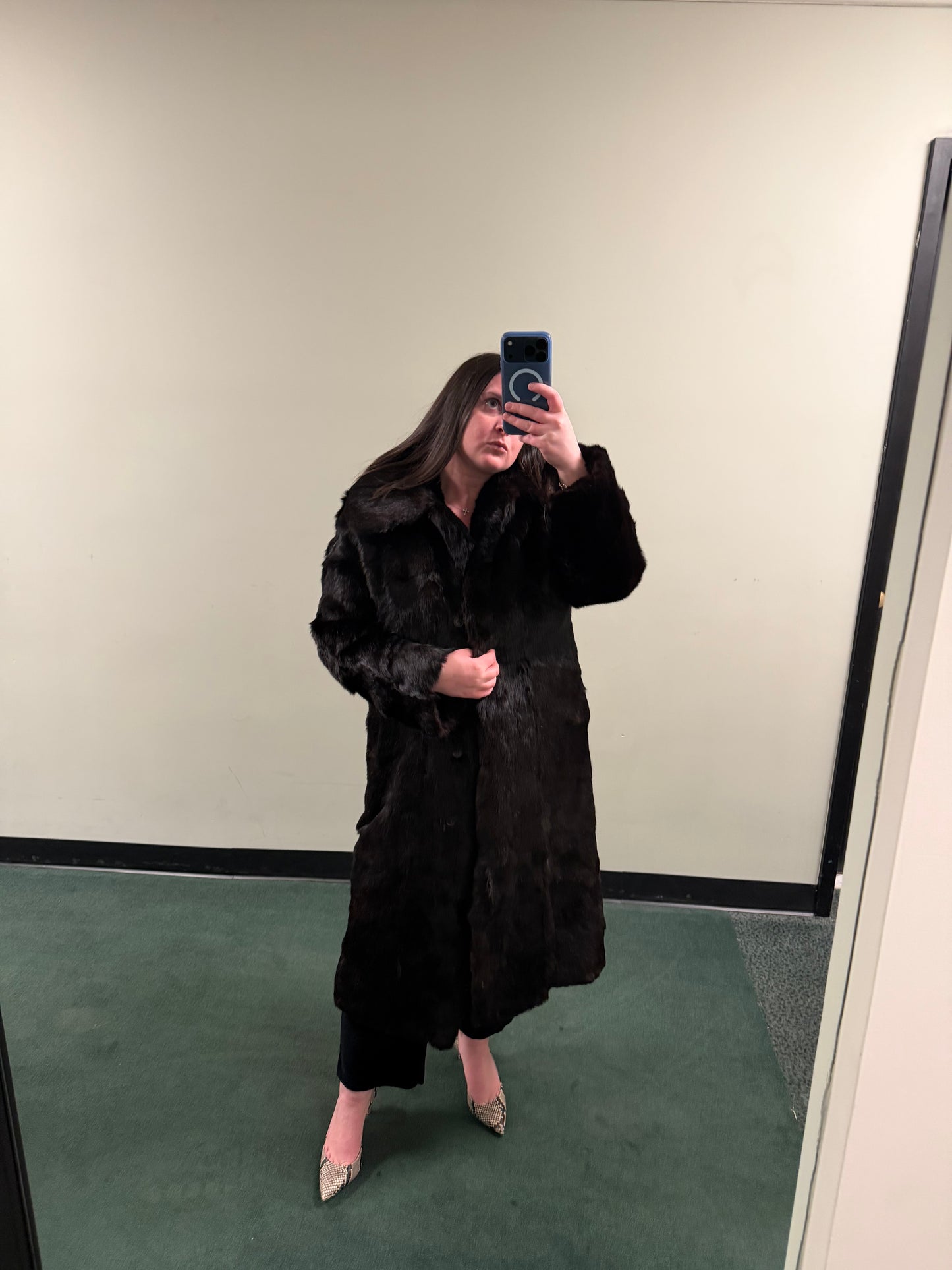 Full Length Chocolate Brown Rabbit Fur Coat - sku tuv #555