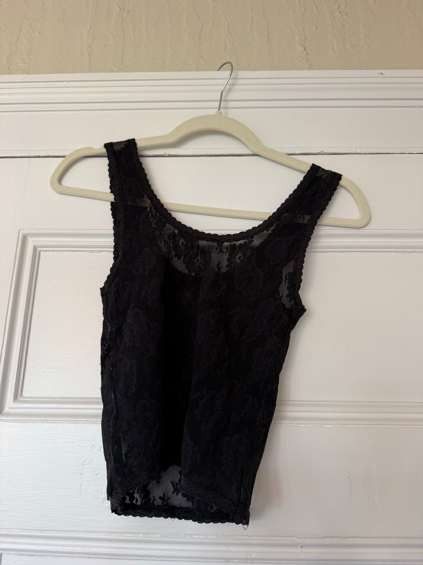 Black lace sheer mini tank top - sku TUV #65437