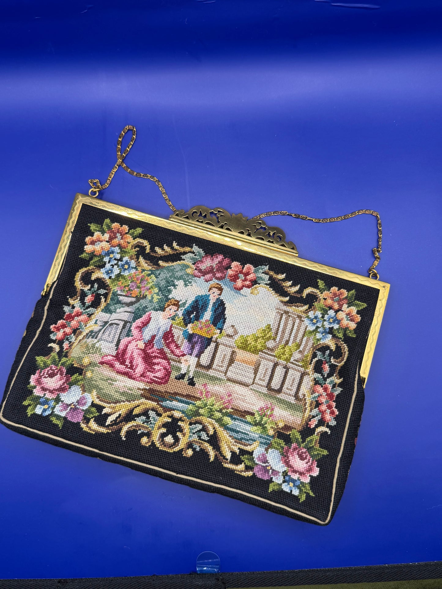 Jolles Original Austrian Petit Point Evening Bag w/matching mini floral coin purse - sku tuv #7777