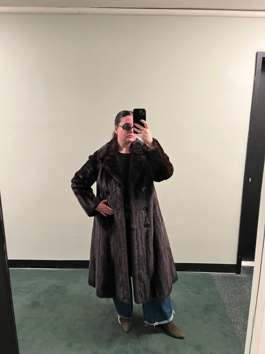 Luxurious Vintage Chocolate Full Length Mink with Button Details