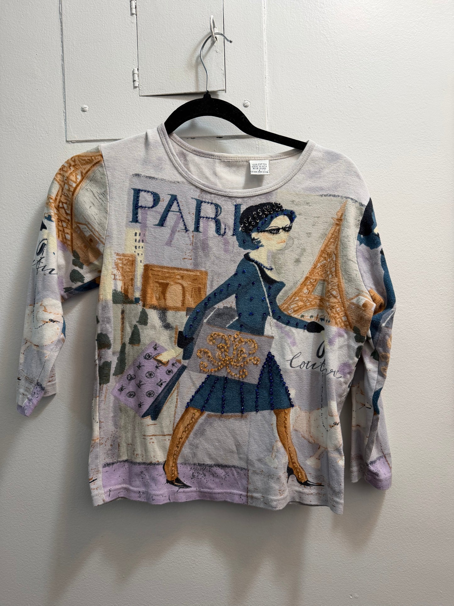 100% Paris Cotton tee with woman and beaded