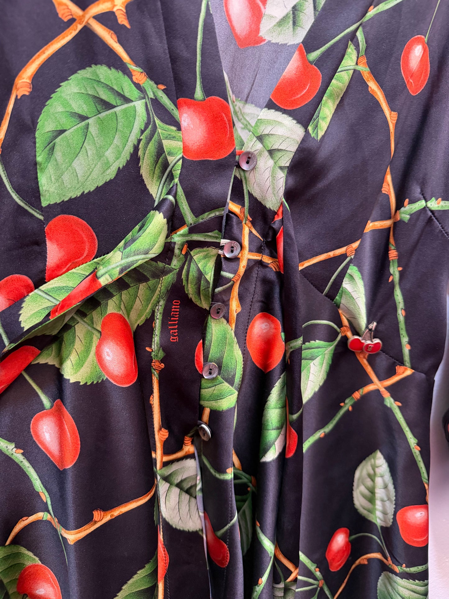 Vintage John Galliano Black Silk Blouse with Cherry Details - Fall/Winter 2003 - size small - sku tuv #19