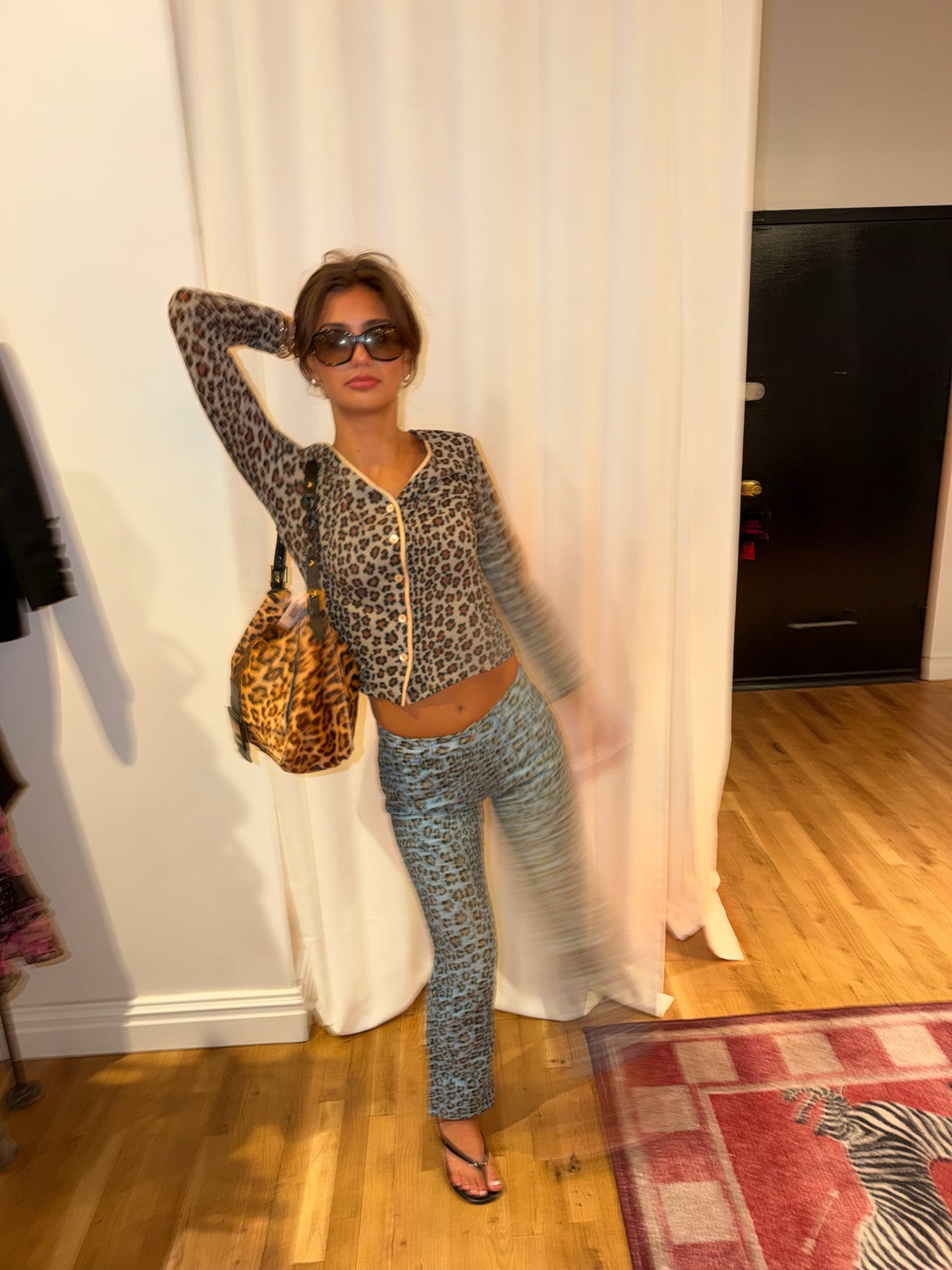Blue Fendi Cheetah button down cardigan - SKU tuv #382