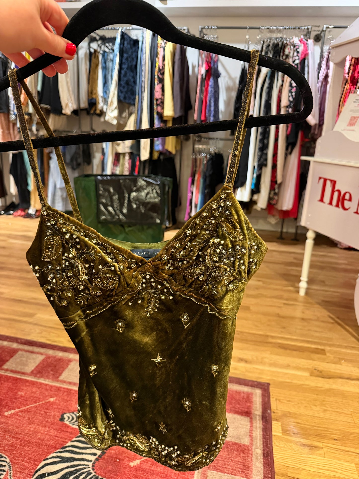 Ultra Rare Ralph Lauren 2005 green hand embroidered velvet tank - TUV #529631