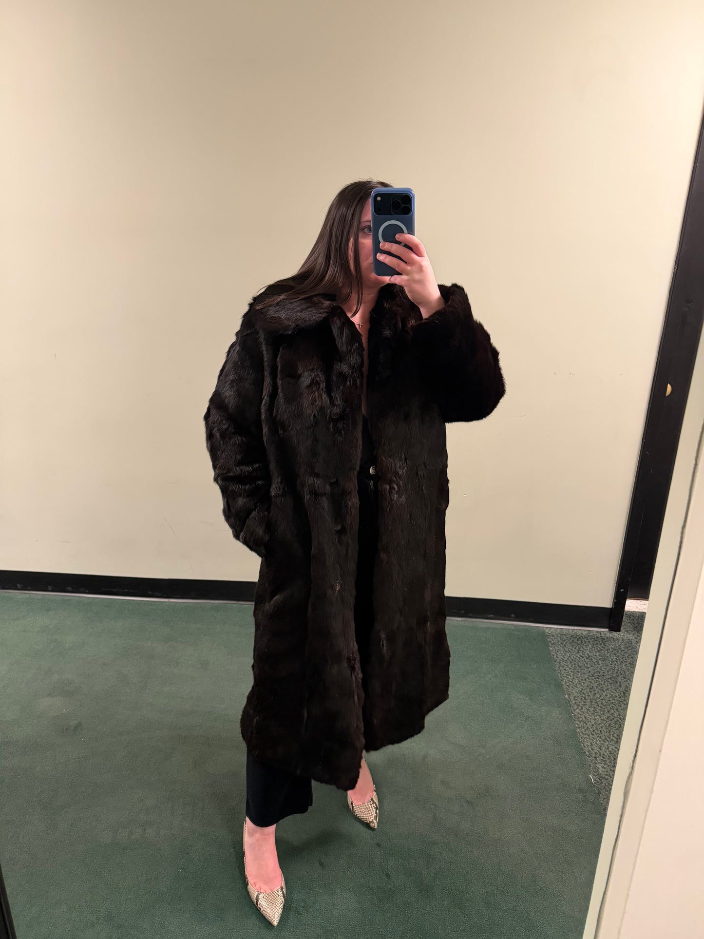 Full Length Chocolate Brown Rabbit Fur Coat - sku tuv #555