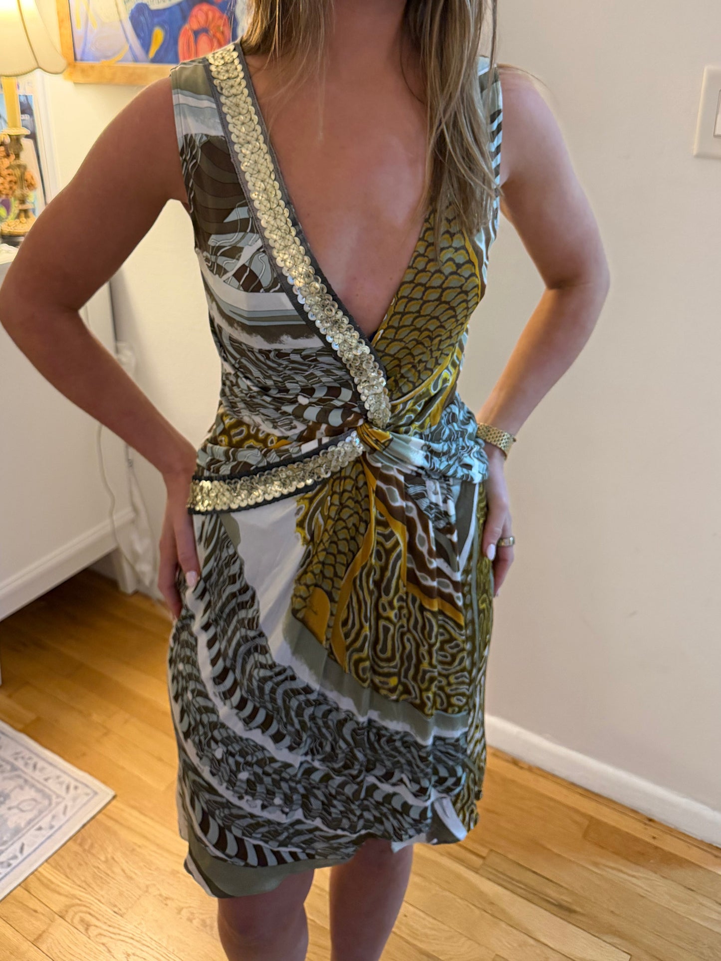 Vintage Emilio Pucci Abstract Jersey Dress with Sequin Details - US size 8 - sku tuv #94