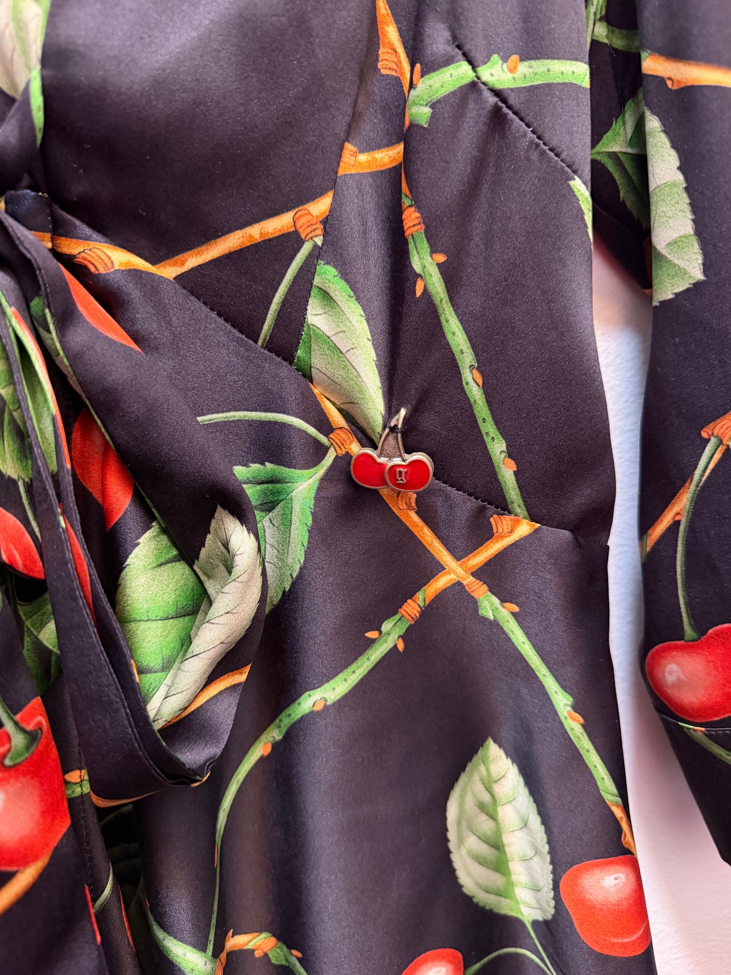 Vintage John Galliano Black Silk Blouse with Cherry Details - Fall/Winter 2003 - size small - sku tuv #19