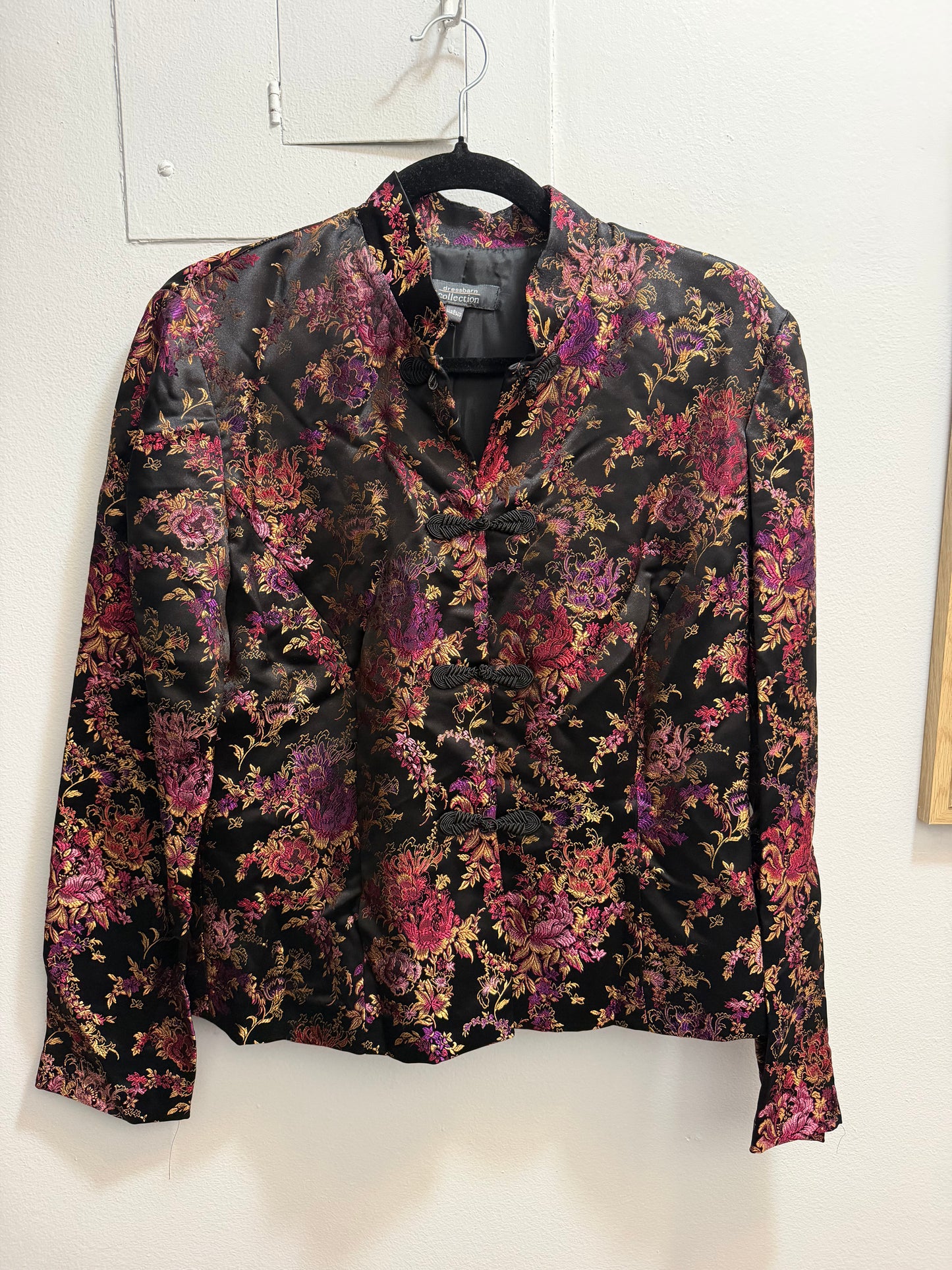 Black dress barn tang style jacket with pink and purple accents - TUV #00001