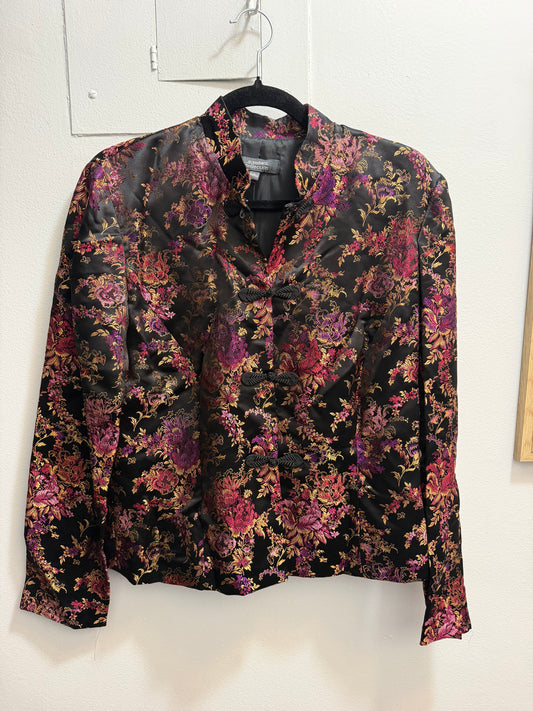 Black dress barn tang style jacket with pink and purple accents - TUV #00001