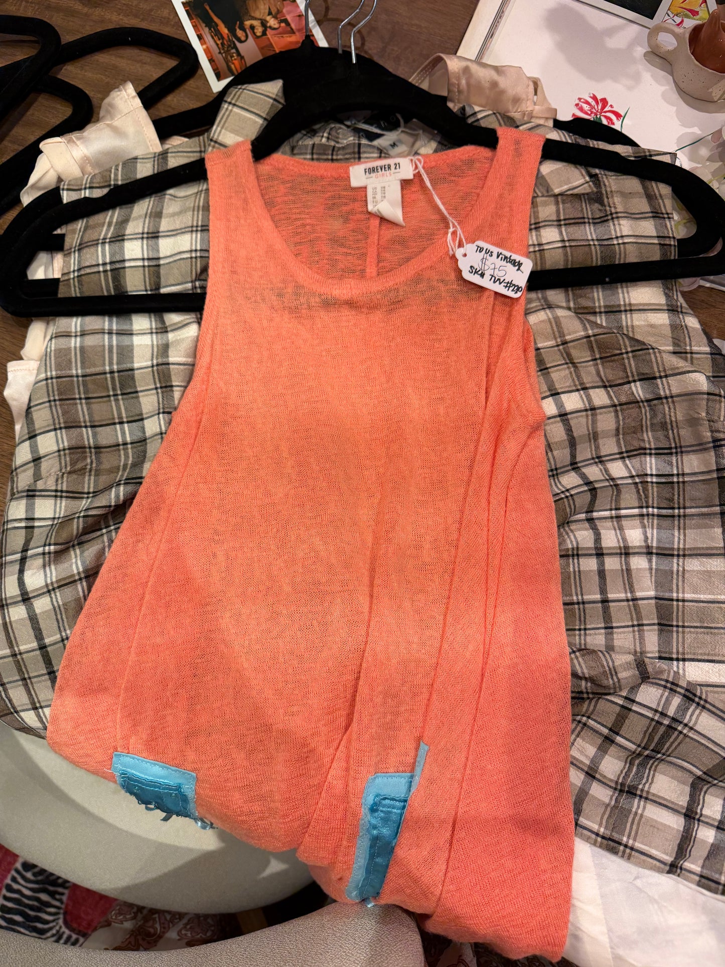 Upcycled orange champagne tank - handmade - sku tuv #230