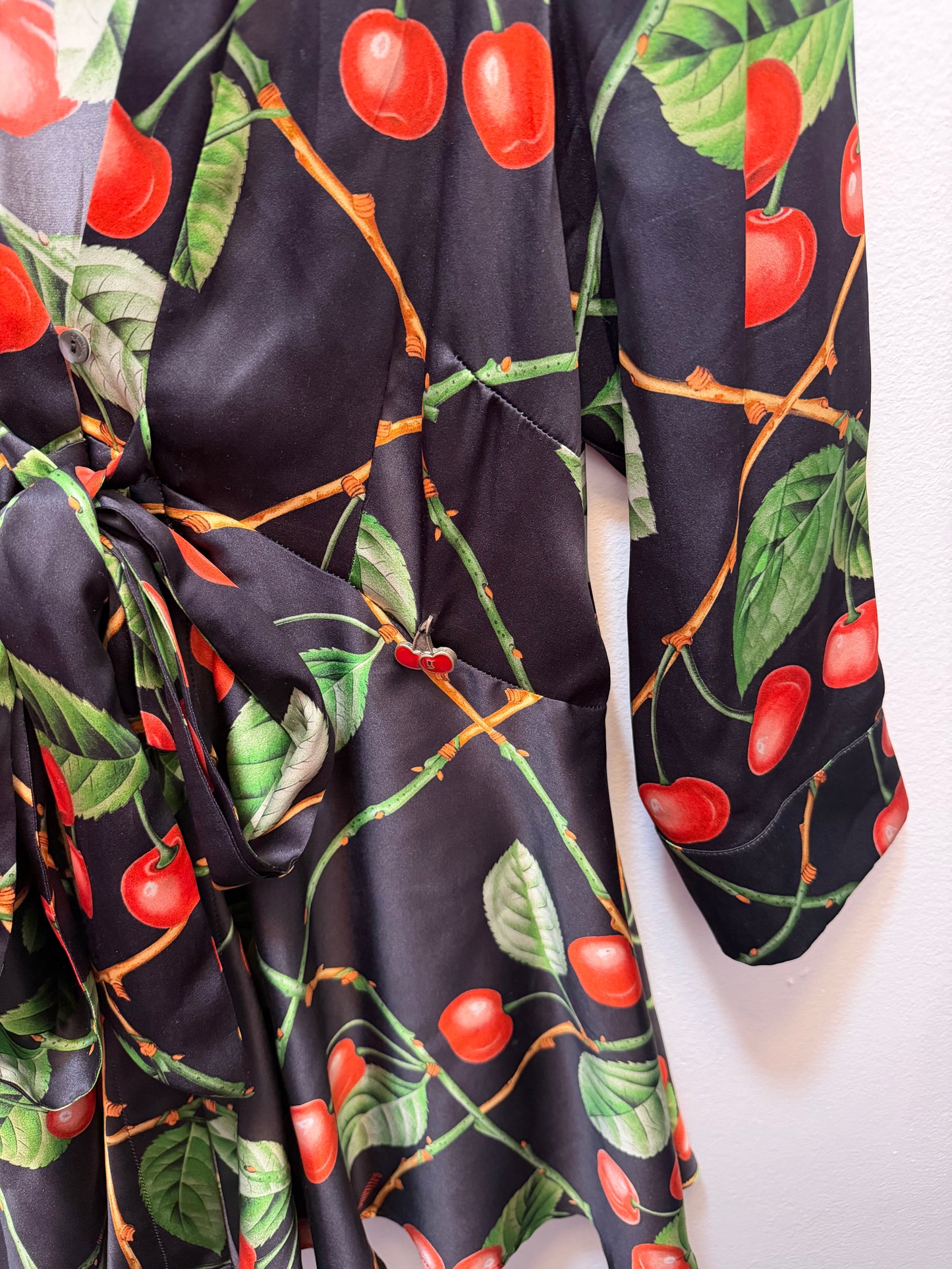 Vintage John Galliano Black Silk Blouse with Cherry Details - Fall/Winter 2003 - size small - sku tuv #19