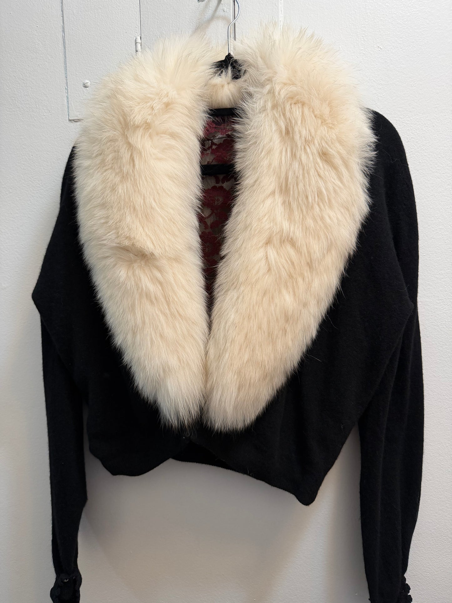 Vintage fox fur black sweater bolero with pearl details on sleeves - sku tuv #8679